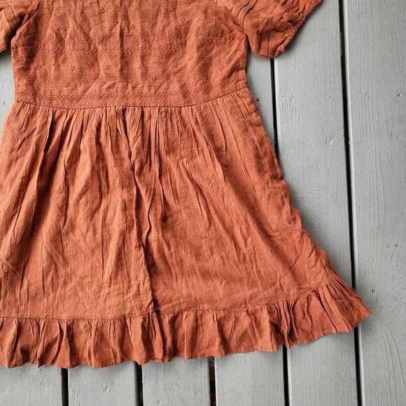 Universal Thread Burnt Orange Puff Sleeve 100% Cotton Embroidered Dress Small - Picture 6 of 10
